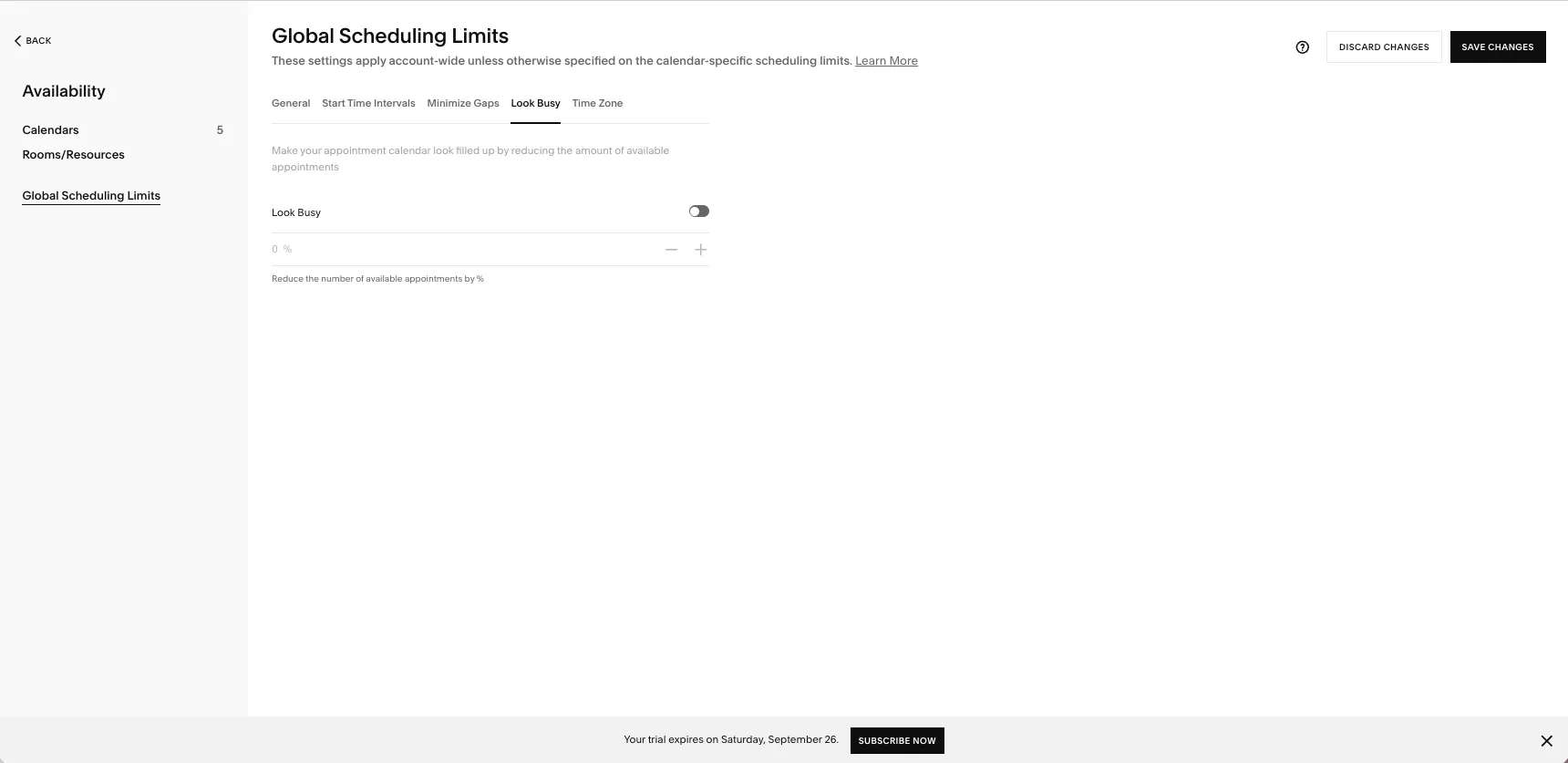 Acuity scheduling limits setting reading Look Busy, make your appointment calendar look filled up by reducing the amount of available appointments, with a percentage field